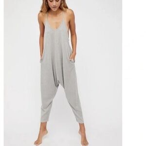 Free People Why Not Shine Light Gray Relaxed Oversized Jumpsuit